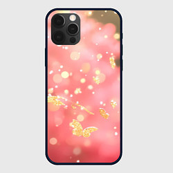 Чехол для iPhone 12 Pro Max Желтые блестки на розовой текстуре, цвет: 3D-черный