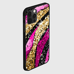 Чехол для iPhone 12 Pro Max Розовые и золотые полосы - текстура, цвет: 3D-черный — фото 2