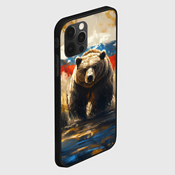 Чехол для iPhone 12 Pro Max Медведь и флаг РФ в поле, цвет: 3D-черный — фото 2