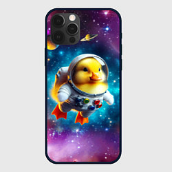 Чехол для iPhone 12 Pro Max Прикольный утёнок бравый космонавт - нейроарт, цвет: 3D-черный