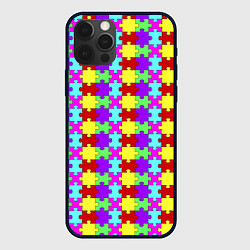 Чехол для iPhone 12 Pro Max Яркие паттерн разноцветный пазл, цвет: 3D-черный
