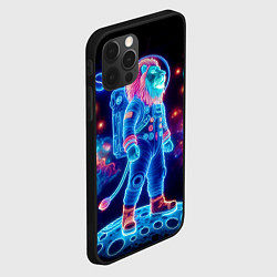 Чехол для iPhone 12 Pro Max Неоновый лев космонавт - нейроарт, цвет: 3D-черный — фото 2