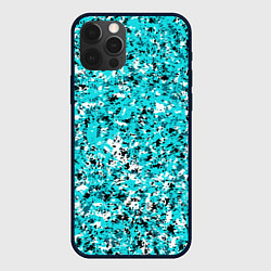 Чехол для iPhone 12 Pro Max Пёстрый голубой с чёрно-белыми хлопьями, цвет: 3D-черный