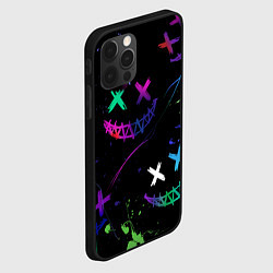 Чехол для iPhone 12 Pro Max Неновые краски - лица крипи смайл, цвет: 3D-черный — фото 2