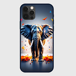 Чехол для iPhone 12 Pro Max Геометрический слон и цветные полигоны, цвет: 3D-черный