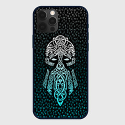 Чехол для iPhone 12 Pro Max Древний бог воинов в кельтском стиле и рунах, цвет: 3D-черный