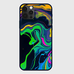 Чехол для iPhone 12 Pro Max Разводы и переливы разноцветной краски, цвет: 3D-черный