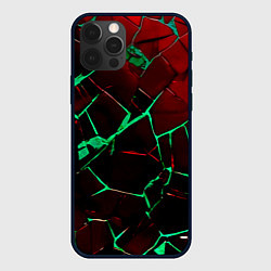 Чехол для iPhone 12 Pro Max Битые плиты тёмно-красный с зелёным, цвет: 3D-черный