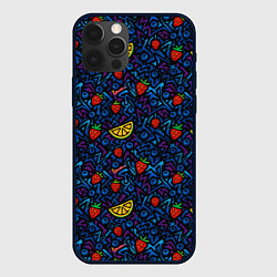 Чехол для iPhone 12 Pro Max Лимон и клубника паттерн, цвет: 3D-черный