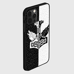 Чехол для iPhone 12 Pro Max Волки воины и знак молот тора в рунах, цвет: 3D-черный — фото 2