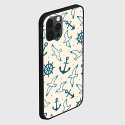 Чехол для iPhone 12 Pro Max Морской паттерн из штурвалов, чаек и якорей, цвет: 3D-черный — фото 2