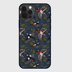 Чехол для iPhone 12 Pro Max Дятлы и цветы, цвет: 3D-черный
