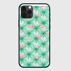 Чехол для iPhone 12 Pro Max Фламинго и тропики, цвет: 3D-черный