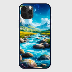 Чехол для iPhone 12 Pro Max Пейзаж художественный горы речка камни, цвет: 3D-черный