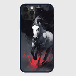 Чехол для iPhone 12 Pro Max Белая лошадь на фоне мазков краски, цвет: 3D-черный