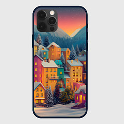 Чехол для iPhone 12 Pro Max Новогодний город в горах, цвет: 3D-черный