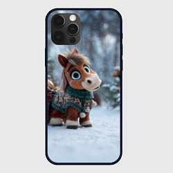 Чехол для iPhone 12 Pro Max Маленькая лошадка в новогоднем лесу, цвет: 3D-черный