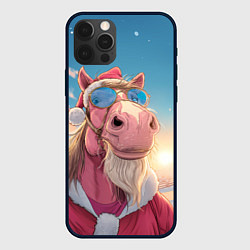 Чехол для iPhone 12 Pro Max Новогодний конь сэлфи, цвет: 3D-черный