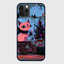 Чехол для iPhone 12 Pro Max Кошка празднует Новый год, цвет: 3D-черный