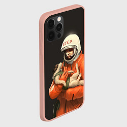 Чехол для iPhone 12 Pro Max Гагарин с лайкой, цвет: 3D-светло-розовый — фото 2