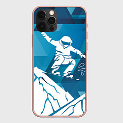 Чехол для iPhone 12 Pro Max Горы и сноубордист, цвет: 3D-светло-розовый