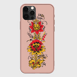 Чехол для iPhone 12 Pro Max Хохлома: цветы, цвет: 3D-светло-розовый