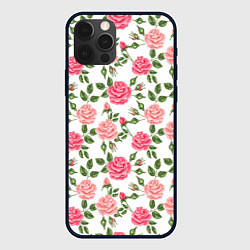 Чехол для iPhone 12 Pro Розы Паттерн, цвет: 3D-черный