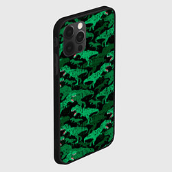 Чехол для iPhone 12 Pro Зелёные тираннозавры - камуфляж, цвет: 3D-черный — фото 2
