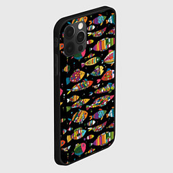 Чехол для iPhone 12 Pro Разноцветные рыбы - черный фон, цвет: 3D-черный — фото 2