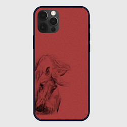 Чехол iPhone 12 Pro Конь на красном фоне