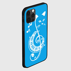 Чехол для iPhone 12 Pro Котик Меломан голубой, цвет: 3D-черный — фото 2
