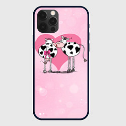 Чехол для iPhone 12 Pro Влюбленные коровы, цвет: 3D-черный