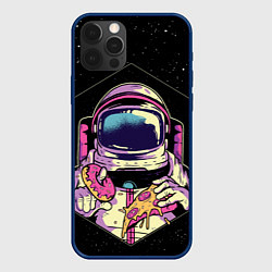 Чехол для iPhone 12 Pro Пицца, пончик и космос, цвет: 3D-тёмно-синий