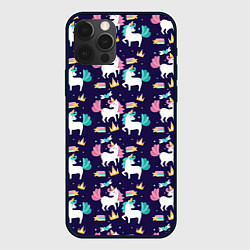 Чехол для iPhone 12 Pro Unicorn pattern, цвет: 3D-черный