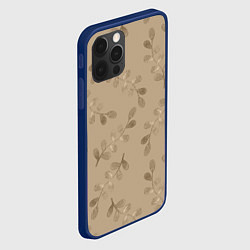 Чехол для iPhone 12 Pro Листья на бежевом фоне, цвет: 3D-тёмно-синий — фото 2