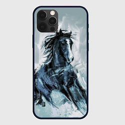 Чехол для iPhone 12 Pro Нарисованный конь, цвет: 3D-черный