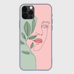 Чехол для iPhone 12 Pro Девушка с листьями, цвет: 3D-светло-сиреневый