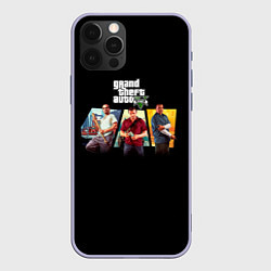 Чехол для iPhone 12 Pro Grand Theft Auto V персонажи, цвет: 3D-светло-сиреневый