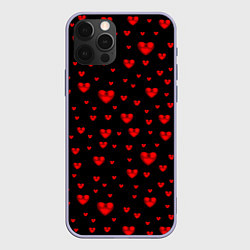 Чехол для iPhone 12 Pro Красные сердца, цвет: 3D-светло-сиреневый