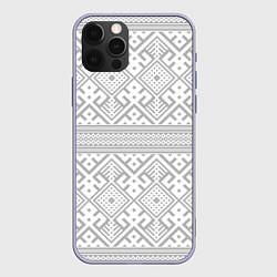 Чехол для iPhone 12 Pro Русские народные узоры, цвет: 3D-светло-сиреневый
