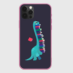 Чехол для iPhone 12 Pro Book Dinosaur, цвет: 3D-малиновый