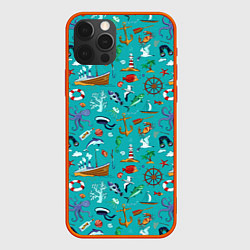 Чехол для iPhone 12 Pro Морские обитатели, цвет: 3D-красный
