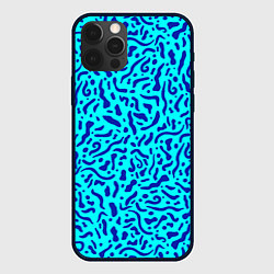 Чехол для iPhone 12 Pro Неоновые синие узоры, цвет: 3D-черный