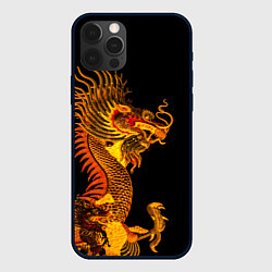 Чехол для iPhone 12 Pro Золотой китайский дракон, цвет: 3D-черный