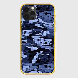 Чехол для iPhone 12 Pro Синий камуфляж в клетку, цвет: 3D-желтый