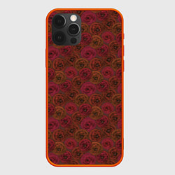Чехол для iPhone 12 Pro Цветочный коричневый ретро, цвет: 3D-красный