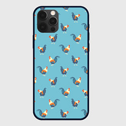 Чехол для iPhone 12 Pro Петушки паттерн, цвет: 3D-черный