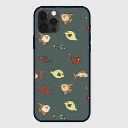 Чехол для iPhone 12 Pro Морские рыбки на зеленом фоне, цвет: 3D-черный