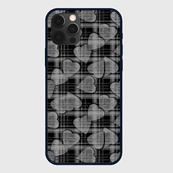 Чехол для iPhone 12 Pro Черно-серый клетчатый узор, цвет: 3D-черный