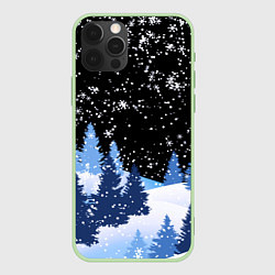 Чехол для iPhone 12 Pro Снежная ночь в зимнем лесу, цвет: 3D-салатовый
